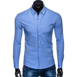 KOSZULA MĘSKA ELEGANCKA Z DŁUGIM RĘKAWEM K464 - NIEBIESKA. Niebieskie koszule męskie Ombre Clothing, m, bez wzorów, z bawełny, eleganckie, bez kołnierzyka, z długim rękawem. Za 49,00 zł.