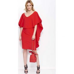 Czerwona Sukienka Midi z Peleryną. Czerwone sukienki damskie marki Molly.pl, na imprezę, s, bez wzorów, eleganckie, z dekoltem w serek, bez rękawów, midi. Za 144,90 zł.