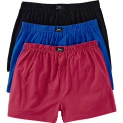 Luźniejsze bokserki z dżerseju (3 pary) bonprix czarny + niebieski + czerwony. Czarne bokserki męskie bonprix, bez wzorów, z dzianiny. Za 44,97 zł.