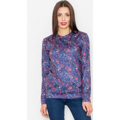 Granatowa Klasyczna Bluza w Kolorowe Kwiaty. Niebieskie bluzy damskie Molly.pl, s, w kwiaty, z jeansu, bez rękawów, bez kaptura. Za 149,00 zł.
