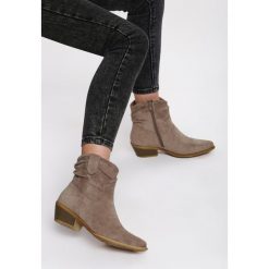 Beżowe Botki Duozap. Brązowe botki damskie Renee, wizytowe, za kostkę, na niskim obcasie, na obcasie, na zamek. Za 149,99 zł.