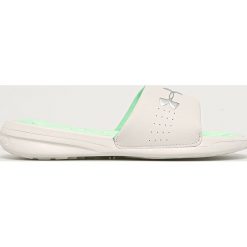 Under Armour - Klapki. Szare klapki damskie Under Armour, bez wzorów, z gumy, bez obcasa, na obcasie. Za 129,90 zł.
