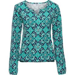 Shirt z nadrukiem, długi rękaw bonprix szmaragdowo-ciemnoniebieski. Niebieskie koszulki damskie marki bonprix, z nadrukiem, z okrągłym kołnierzem, z długim rękawem. Za 54,99 zł.