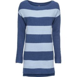 Sweter dzianinowy bonprix jasny indygo - pudrowy niebieski w paski. Niebieskie swetry damskie marki bonprix, w paski, z dzianiny, eleganckie, bez rękawów, bez kaptura. Za 29,99 zł.