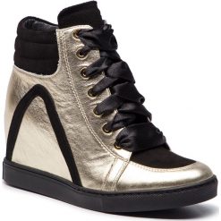 Sneakersy BALDOWSKI - W00559-SNIK-003 Mustang Złoty Sat./Zamsz Czarny. Żółte półbuty damskie Baldowski, ze skóry. W wyprzedaży za 429,00 zł.
