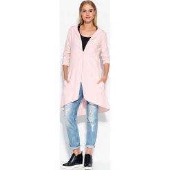 Bluzy damskie: Asymetryczna Różowa Długa Bluza z Kapturem