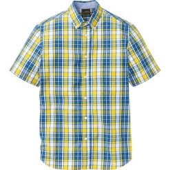 Koszula w kratę bonprix niebiesko-żółto-biały w kratę. Niebieskie koszule męskie bonprix, xl, bez wzorów, bez kołnierzyka, bez rękawów. Za 74,99 zł.