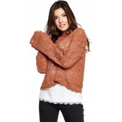 Sweter damski ażurowy uniwersalny. Swetry dziewczęce Merg Selection, w koronkowe wzory, z bawełny, eleganckie, z klasycznym kołnierzykiem, bez rękawów, długie, bez kaptura. Za 99,00 zł.