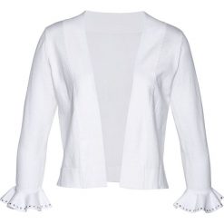 Sweter bez zapięcia bonprix biało-srebrny. Białe swetry damskie bonprix, bez wzorów, bez rękawów, bez kaptura. Za 74,99 zł.