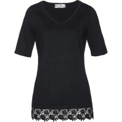 Sweter Premium, krótki rękaw bonprix czarny. Czarne swetry damskie bonprix, bez wzorów, z krótkim rękawem, krótkie, bez kaptura. Za 54,99 zł.