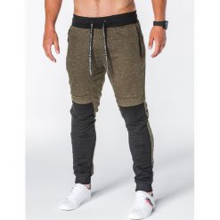 SPODNIE MĘSKIE DRESOWE P642 - KHAKI. Brązowe spodnie dresowe męskie marki Ombre Clothing, s, z bawełny. Za 55,00 zł.