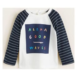Mango Kids - Longsleeve dziecięcy Indie 80-104 cm. Białe t-shirty chłopięce Mango Kids, z nadrukiem, z bawełny, bez rękawów. W wyprzedaży za 19,90 zł.