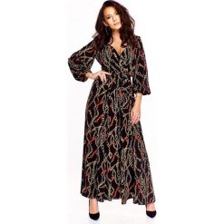Wzorzysta sukienka maxi. Brązowe sukienki damskie Made in Poland, bez wzorów, z elastanu, bez kołnierzyka, bez rękawów, maxi. Za 399,00 zł.