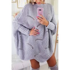 Sweter IMELDA GREY. Szare bluzy damskie IVET, bez wzorów, z długim rękawem, długie, bez kaptura. W wyprzedaży za 49,00 zł.