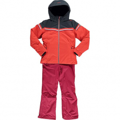 2-częściowy zestaw narciarski w kolorze koralowo-jagodowym. Różowe kurtki dziewczęce CMP Kids, z haftami, z materiału. W wyprzedaży za 272,95 zł.