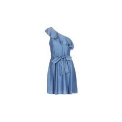 Sukienki krótkie MICHAEL Michael Kors ONE SHLDR RUFFLE DRS. Niebieskie sukienki damskie marki MICHAEL Michael Kors, bez wzorów, bez kołnierzyka, z krótkim rękawem, krótkie, mini. Za 655,20 zł.