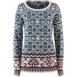 Swetry klasyczne damskie: Sweter bonprix biel wełny – czerwony klonowy wzorzysty