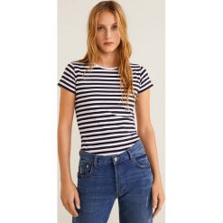 Mango - Top Basic. Niebieskie topy damskie marki Mango, m, z elastanu, z okrągłym kołnierzem. Za 35,90 zł.