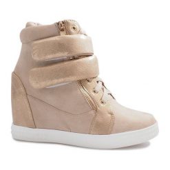 Brązowe Czarne zamszowe sneakersy na rzepy Amelia. Pomarańczowe sneakersy damskie ButyModne, z zamszu. Za 79,00 zł.