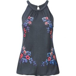 Top bonprix antracytowy z nadrukiem. Szare bluzki damskie marki bonprix, z nadrukiem, z materiału, bez kołnierzyka. Za 44,99 zł.