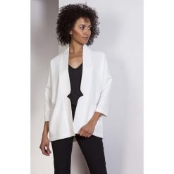 Ecru Casualowy Luźny Żakiet bez Zapięcia. Szare marynarki damskie Molly.pl, s, bez wzorów, z jeansu. Za 154,90 zł.