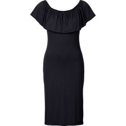 Sukienka letnia z dżerseju z dekoltem "carmen" bonprix czarny. Czarne sukienki damskie bonprix, na lato, bez wzorów, z elastanu, bez kołnierzyka, bez rękawów. Za 42,99 zł.