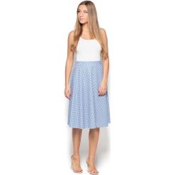 Niebieska Szeroka Spódnica Midi z Wzorem. Niebieskie spódniczki damskie Molly.pl, do pracy, s, bez wzorów, eleganckie, midi, rozkloszowane. Za 129,90 zł.