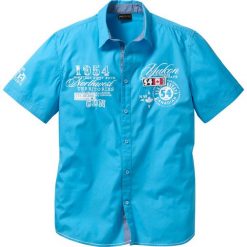 Koszula z krótkim rękawem bonprix turkusowy. Niebieskie koszule męskie bonprix, xl, z aplikacjami, bez kołnierzyka, z krótkim rękawem. Za 54,99 zł.