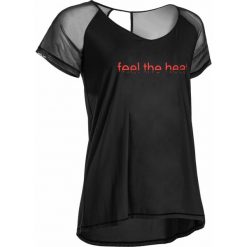 Koszulka do tańca fitness damska. Czarne t-shirty damskie DOMYOS, bez wzorów, z elastanu, eleganckie, bez kołnierzyka. Za 64,99 zł.