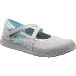 Buty do chodzenia damskie - baleriny PW 160 Br'easy szaro-turkusowe. Szare baleriny damskie NEWFEEL, bez wzorów, z poliesteru, bez obcasa. Za 79,99 zł.