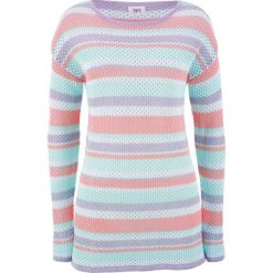 Sweter w siatkowy wzór bonprix pastelowy miętowy - jasnoróżowy cukierkowy w paski. Białe swetry klasyczne damskie bonprix. Za 49,99 zł.
