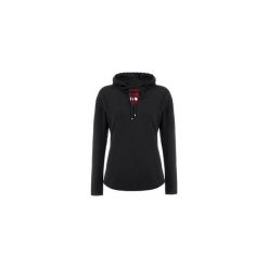 Bluzy damskie: DOPASOWANA CZARNA BLUZA DAMSKA Z KAPTUREM