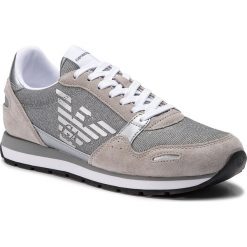 Sneakersy EMPORIO ARMANI - X3X058 XL617 N822 Plaster/Silver. Szare półbuty damskie marki Emporio Armani, na co dzień, bez wzorów, z zamszu, bez obcasa, na płaskiej podeszwie, bez zapięcia. Za 719,00 zł.