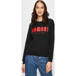 Armani Exchange - Bluza. Białe bluzy damskie marki Armani Exchange, s, z nadrukiem, z elastanu, bez rękawów, bez kaptura. Za 399,90 zł.