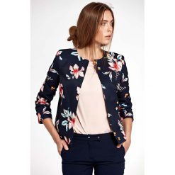 Granatowy Elegancki Pudełkowy Żakiet w Kwiecisty Deseń. Niebieskie marynarki i żakiety damskie Molly.pl, l, w jednolite wzory, z tkaniny, eleganckie. W wyprzedaży za 147,78 zł.