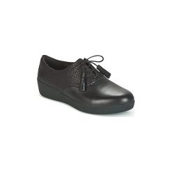 Derby FitFlop CLASSIC TASSEL SUPEROXFORD. Czarne półbuty damskie marki FitFlop, bez wzorów, bez obcasa, bez zapięcia. Za 495,20 zł.
