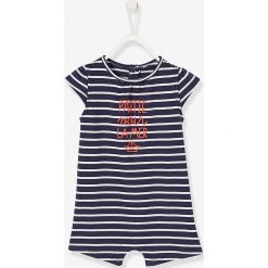 Rampers w kolorze granatowo-białym. Niebieskie body niemowlęce Vertbaudet Baby & Mom, w paski, z bawełny, bez rękawów. W wyprzedaży za 17,95 zł.