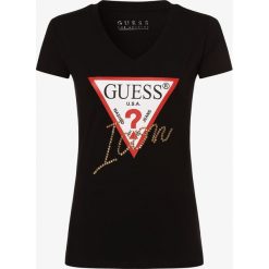 Guess Jeans - T-shirt damski, czarny. Czarne t-shirty damskie Guess Jeans, m, z nadrukiem, z jeansu, glamour, bez kołnierzyka. Za 159,95 zł.