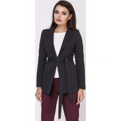 Elegancki Żakiet bez Zapięcia z Paskiem - Czarny. Czarne marynarki i żakiety damskie Molly.pl, l, eleganckie. Za 142,90 zł.
