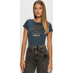 G-Star Raw - T-shirt. Niebieskie bluzki damskie G-Star RAW, s, z nadrukiem, z bawełny, retro, z okrągłym kołnierzem, z krótkim rękawem. Za 139,90 zł.