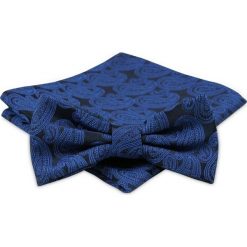 Modna Mucha Męska - Alties - Granat z Niebieskim Wzorem Paisley MUALTS0304. Niebieskie muszki męskie Alties, na imprezę, w paski, eleganckie. Za 39,00 zł.