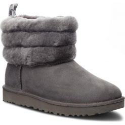 Buty UGG - W Fluff Mini 1098533 W/Chrc. Szare kozaki damskie Ugg, na zimę, ze skóry. W wyprzedaży za 779,00 zł.