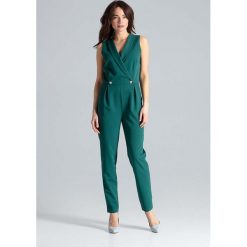 Zielony Elegancki Kombinezon z Guzikami. Zielone kombinezony damskie Molly.pl, do pracy, s, bez wzorów, eleganckie, z wykładanym kołnierzem, z długim rękawem, długie. Za 204,90 zł.