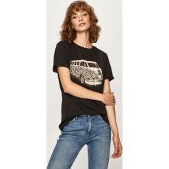 Answear - T-shirt. Czarne bluzki damskie ANSWEAR, s, z nadrukiem, z bawełny, z okrągłym kołnierzem. Za 49,90 zł.