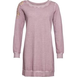 Sukienka dresowa z haftem bonprix różowobrązowy. Różowe sukienki damskie bonprix, z haftami, z dresówki, z okrągłym kołnierzem, bez rękawów. Za 129,99 zł.