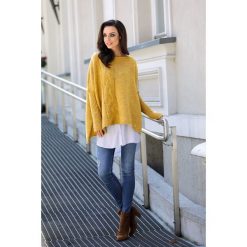 Modny sweter ponczo LS240 musztardowy. Poncza damskie Lemoniade, na zimę, uniwersalny. Za 149,90 zł.