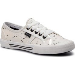 Tenisówki PEPE JEANS - Aberlady Stars PLS30817 White 801. Białe półbuty damskie Pepe Jeans, bez wzorów, z jeansu, bez zapięcia. W wyprzedaży za 119,00 zł.