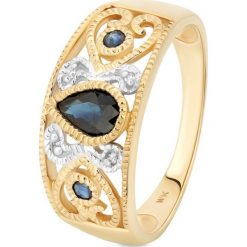 Zjawiskowy Złoty Pierścionek - złoto 585, Diament 0,01ct,szafir. Żółte pierścionki damskie W.KRUK, z szafirem, złote. Za 2190,00 zł.
