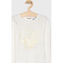 Guess Jeans - Longsleeve dziecięcy 118 - 175 cm. Czarne bluzki dziewczęce Guess Jeans, z nadrukiem, z elastanu, z okrągłym kołnierzem, z długim rękawem, długie, bez kaptura. W wyprzedaży za 79,90 zł.