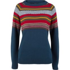Sweter bonprix ciemnoniebieski wzorzysty. Niebieskie swetry klasyczne damskie bonprix. Za 37,99 zł.
